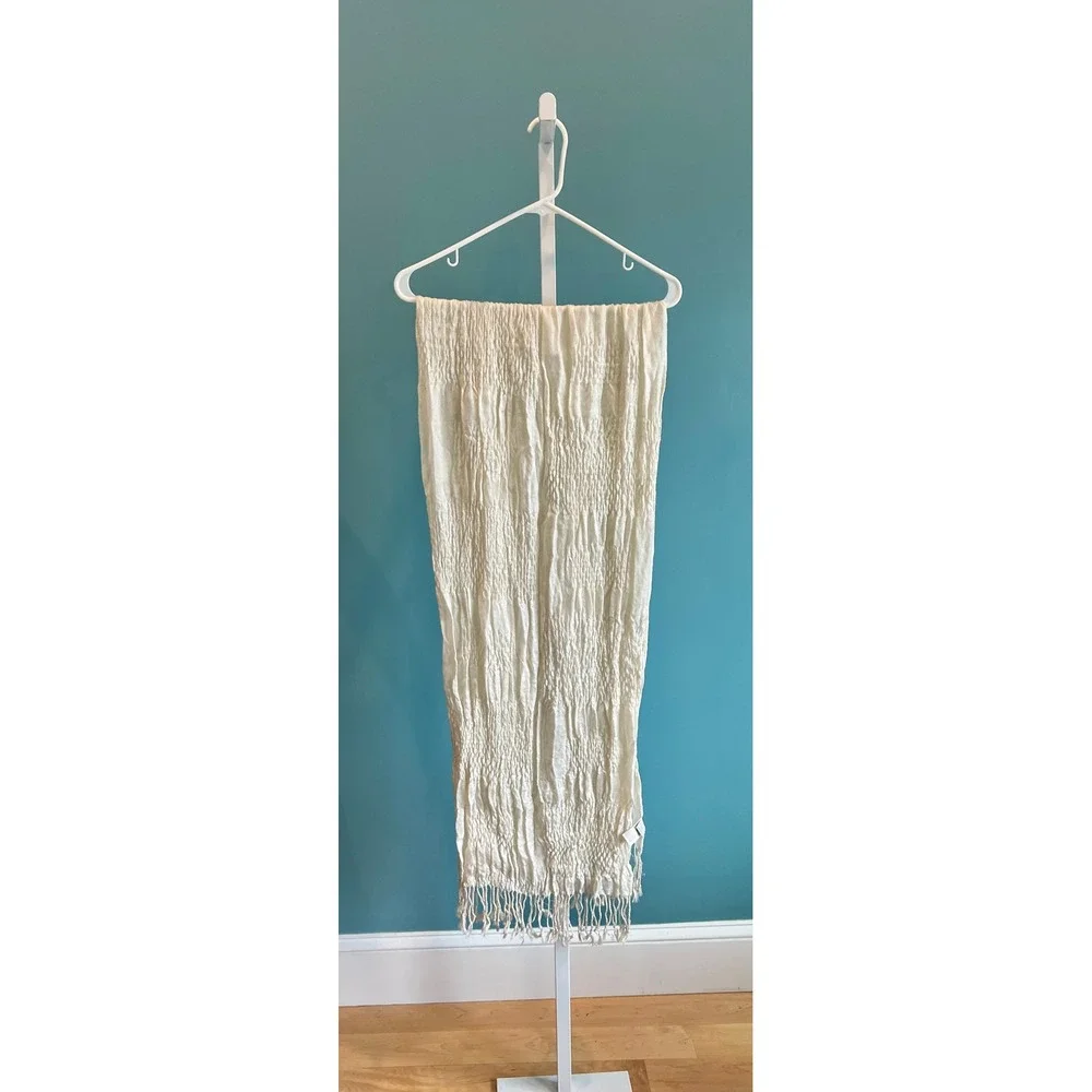 Old Navy Scarf Women OS Cream Crinkle Fringe Lightweight Textured Wrap Gauzy